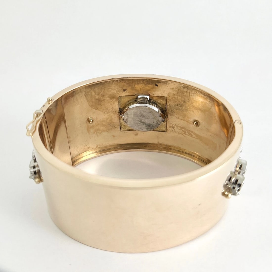 Vintage Elgin 1950's Wide Bangle Diamond Ruby Watch 14K Yellow Gold, 72.54 Grams - 9