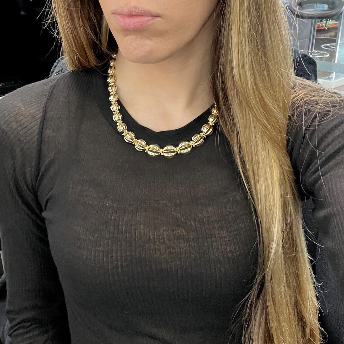 Vintage Graduated Ribbed Round Link Chain Necklace 14K Yellow Gold, 28.62 Grams - 4