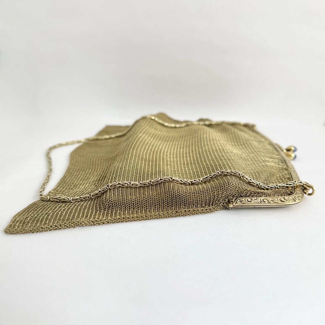 Antique Art Nouveau Mesh Chain Sapphire Purse 14K Yellow Gold, 157.34 Grams - 8