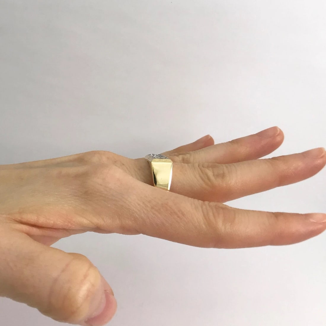 Vintage Men's Two-Row Pave Diamond Flat Top Ring 14K Yellow Gold, 10.6 Grams - 6