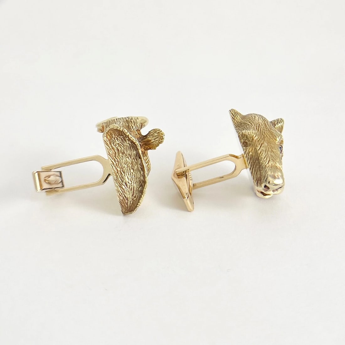 Vintage Bull Bear Ruby Sapphire Animal Cufflinks 18K 14K Yellow Gold, 26.39 Gram - 7