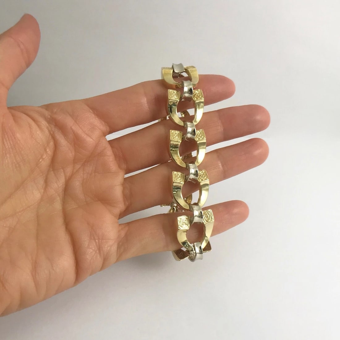 Vintage 1940's Two-Tone Horseshoe Chain Link Bracelet 18K Yellow Gold, 36.71 Gr - 3