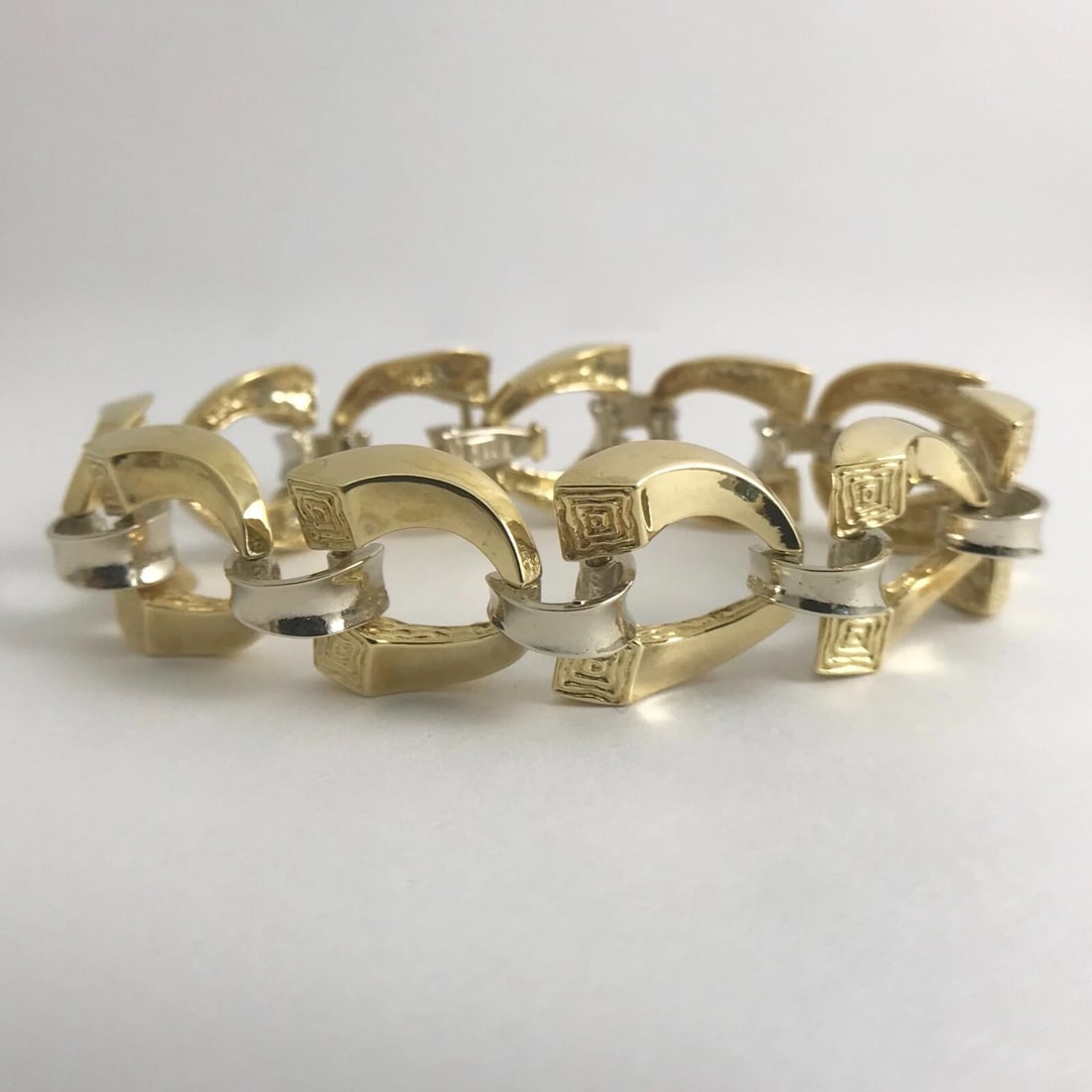Vintage 1940's Two-Tone Horseshoe Chain Link Bracelet 18K Yellow Gold, 36.71 Gr - 8