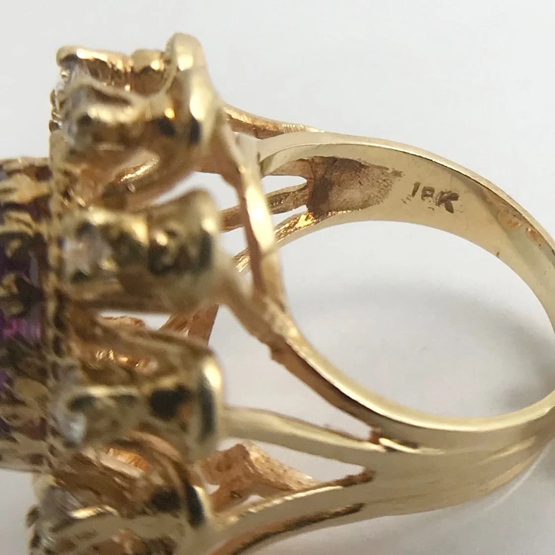 Vintage 1960's Oval Purple Gemstone CZ Cocktail Ring 18K Yellow Gold, 13.41 Gram - 10