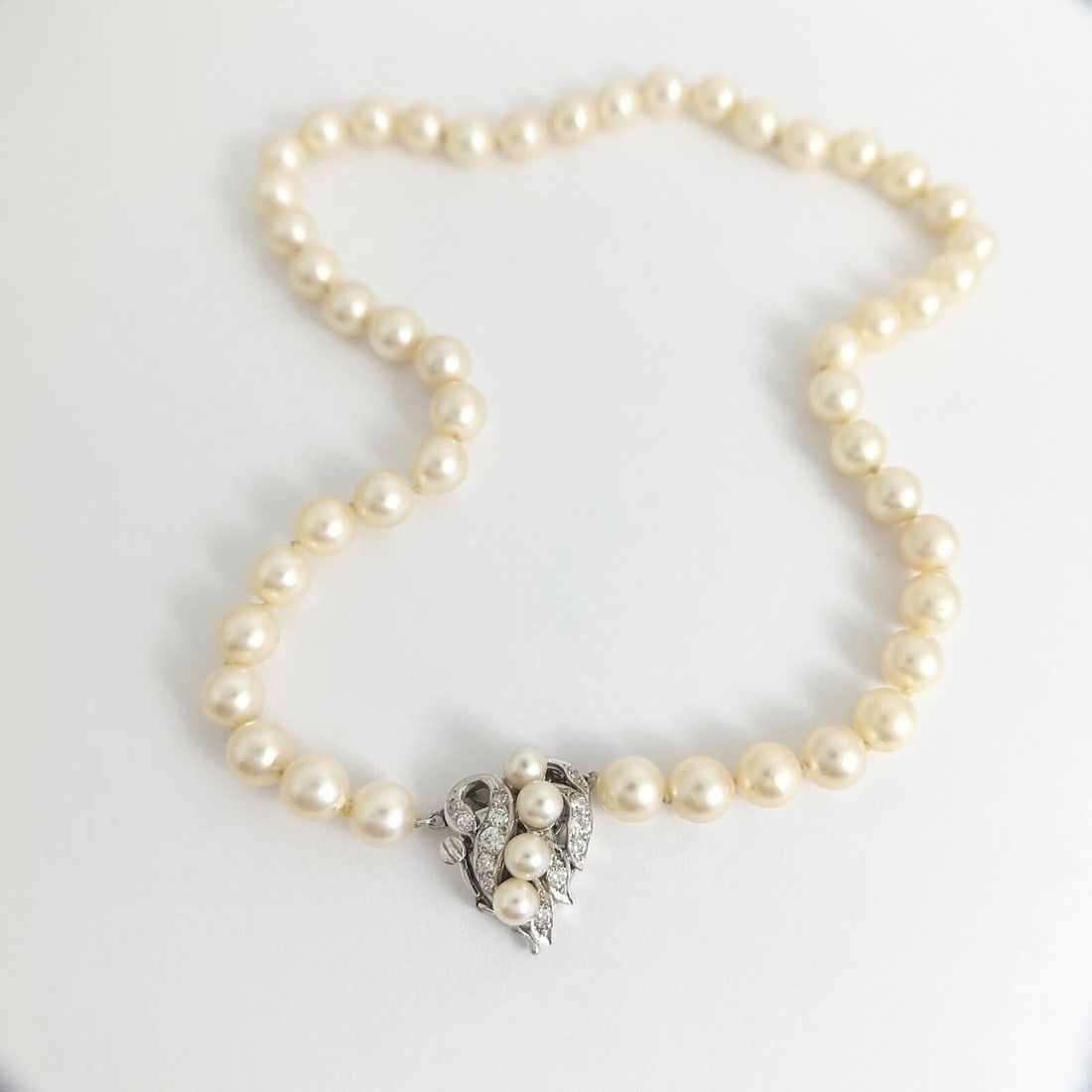 Art Nouveau Japanese Pearl Diamond Necklace 14K White Gold Clasp , 35.34 Gr - 6