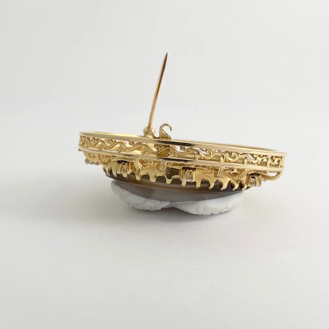 Vintage 1950's Cameo Diamond Blue Enamel Star Brooch Pin 12K Yellow Gold 28.84 G - 7