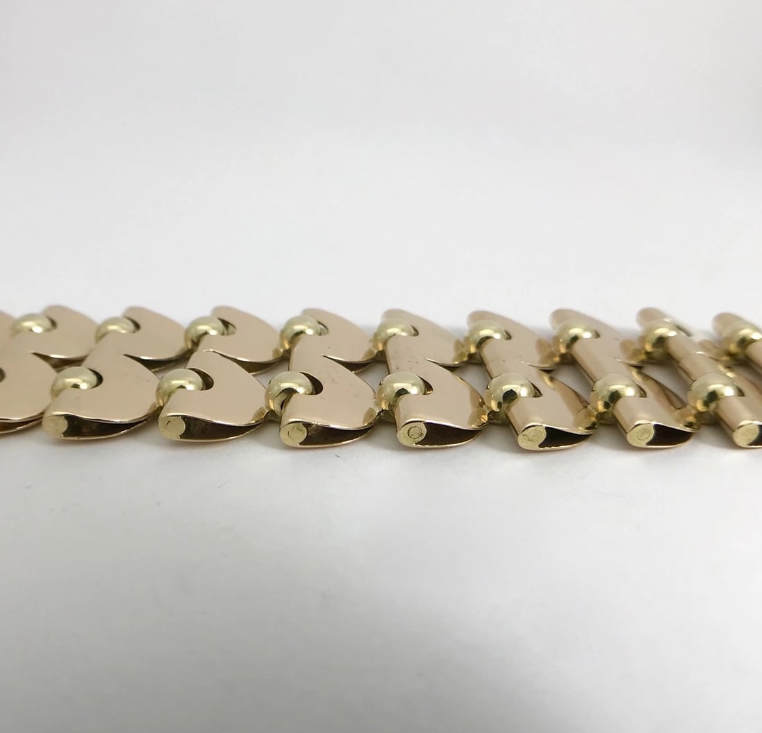Vintage 1940's 1950's Wide Chain Link Bracelet 14K Yellow Gold, 7 Inch, 57.84 Gr - 10