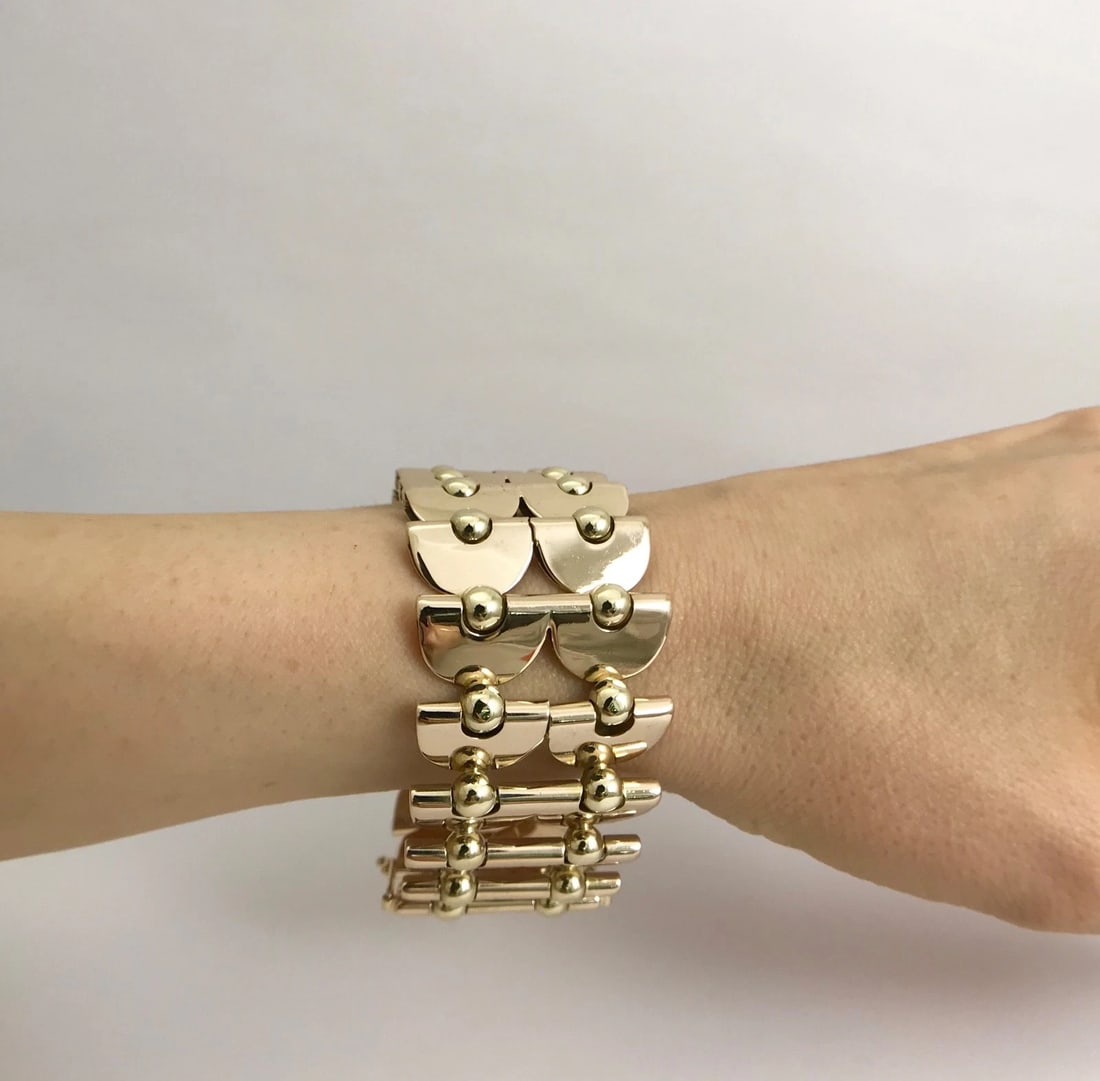 Vintage 1940's 1950's Wide Chain Link Bracelet 14K Yellow Gold, 7 Inch, 57.84 Gr - 5