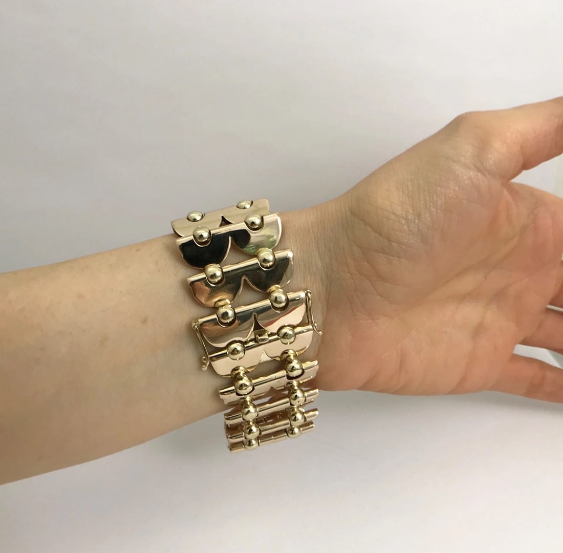 Vintage 1940's 1950's Wide Chain Link Bracelet 14K Yellow Gold, 7 Inch, 57.84 Gr - 6