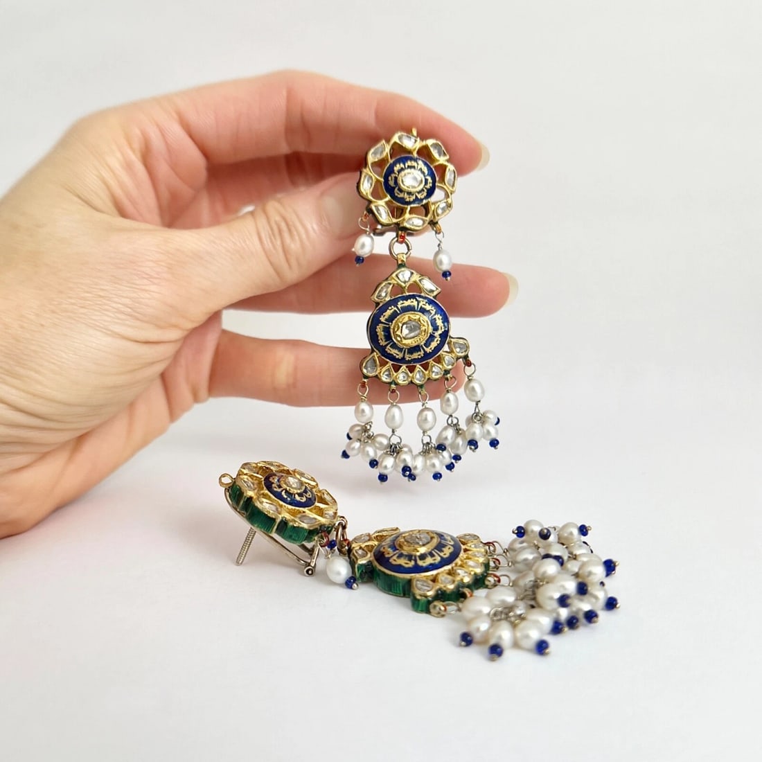 Antique Victorian Diamond Pearl Enamel Dangle Drop Earrings Yellow Gold 40.63 Gr - 5