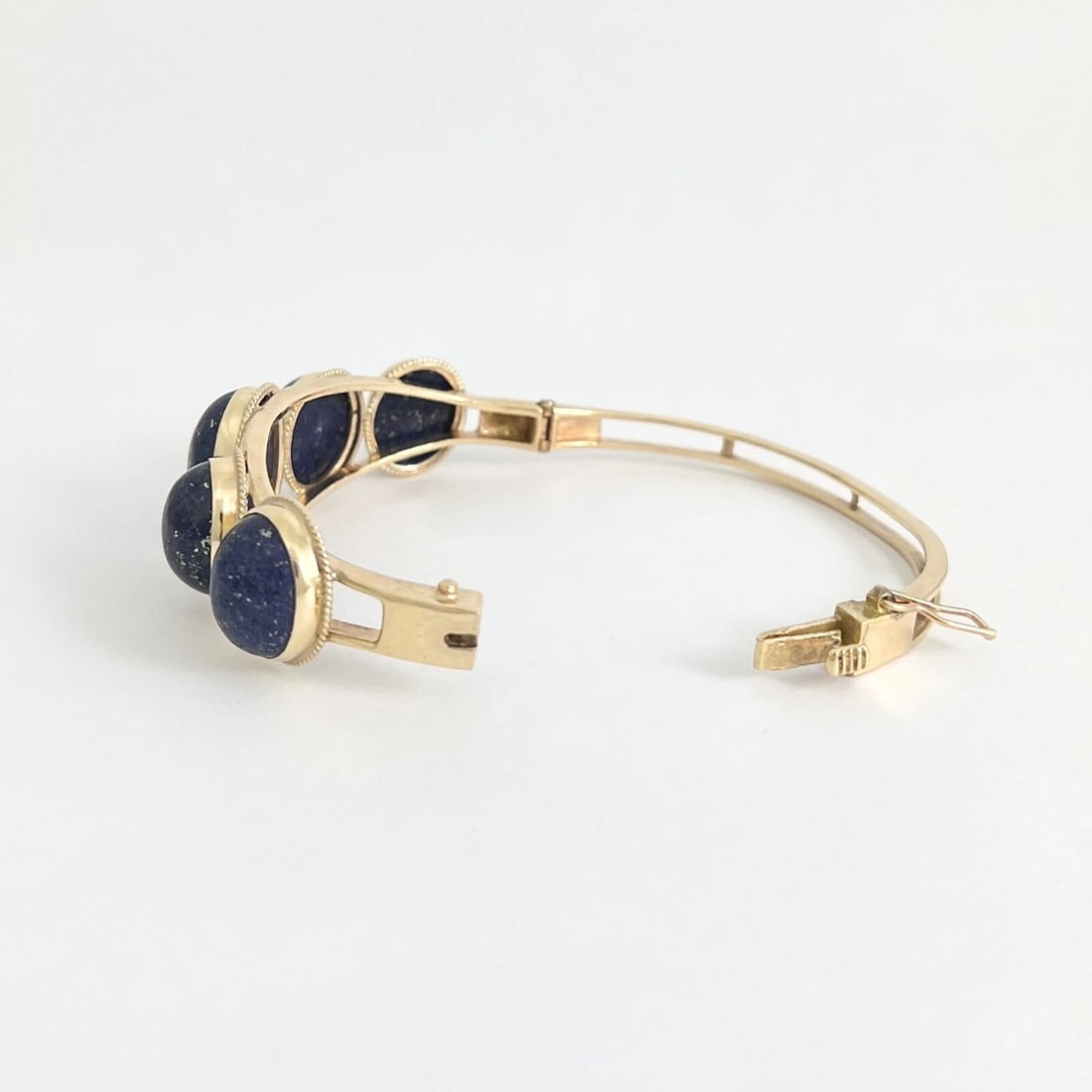 Vintage 1960's Oval Blue Lapis Lazuli Bangle Bracelet 12K Yellow Gold, 28.20 Gr - 9