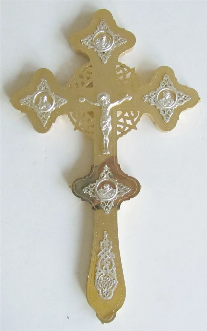 GREEK - RUSSIAN ORTHODOX CHURCH GILT BLESSING CROSS - 2