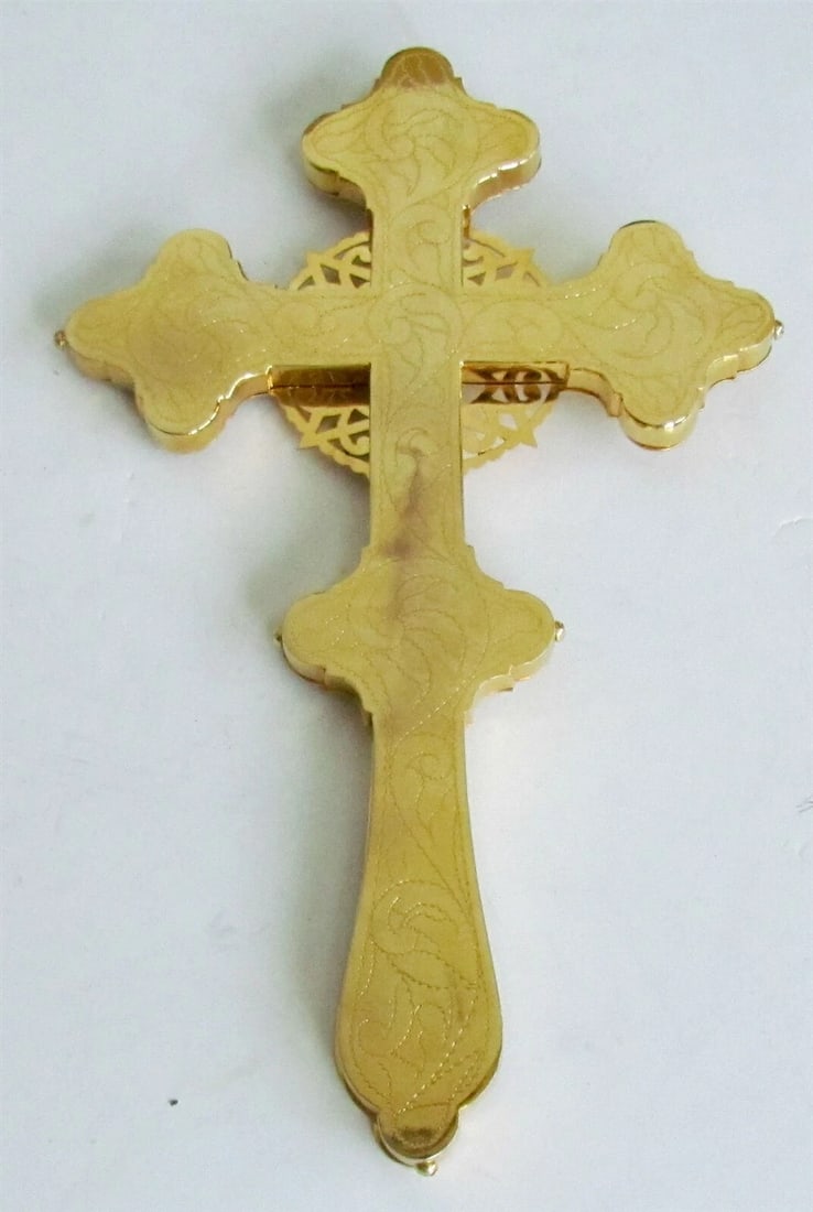 GREEK - RUSSIAN ORTHODOX CHURCH GILT BLESSING CROSS - 3