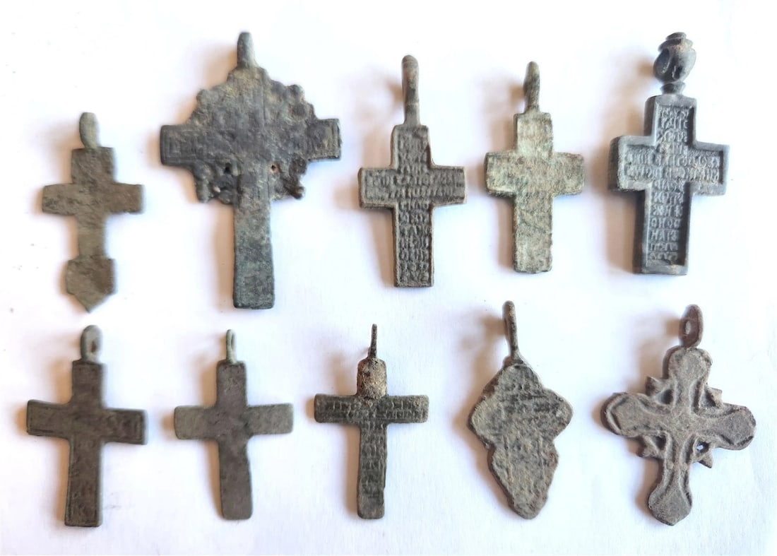 RUSSIAN orthodox icon NECK CROSSES LOT of 10 antique 18th - 19th century - 3