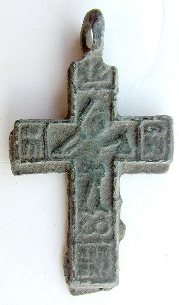 ANTIQUE 18th CENTURY RARE RUSSIAN NECK CROSS icon w/ ST.NIKITA DEVIL BEATER - 2