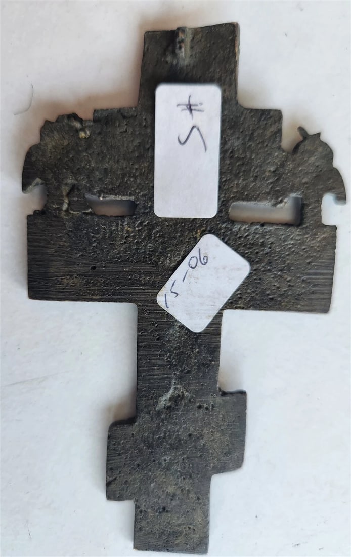 RUSSIAN BRONZE CRUSIFIX ICON 19th CENTURY antique CROSS w/ ANGELS - 4