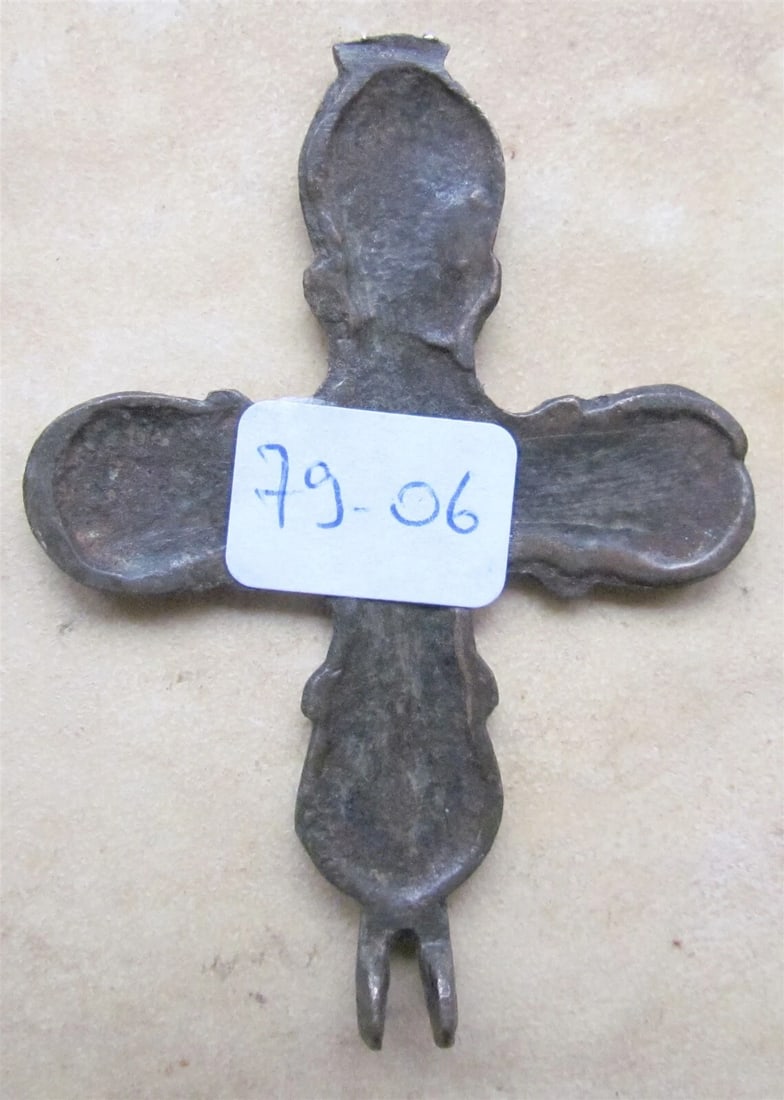 RUSSIAN BYZANTINE BRONZE ICON CROSS ENCOLPION 12th CENT. ANTIQUE PRE- MONGOLIAN - 3