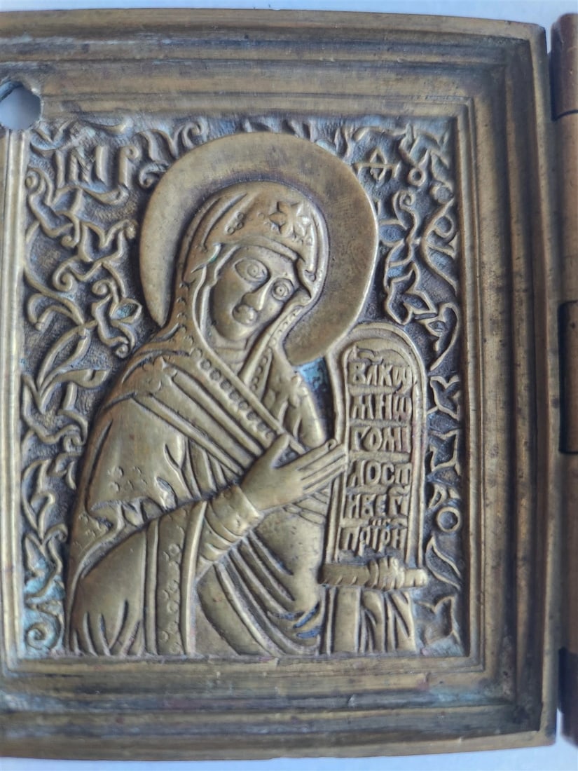 19h CENTURY RUSSIAN ORTHODOX BRONZE ICON TRIPTYCH antique DEISIS - 5