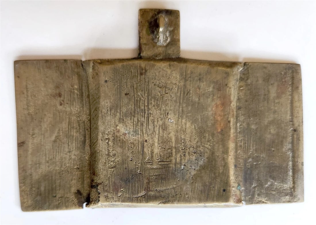 RUSSIAN BRONZE TRAVELER'S ICON TRYPTICH of SELECTED SAINTS antique 18 century - 3