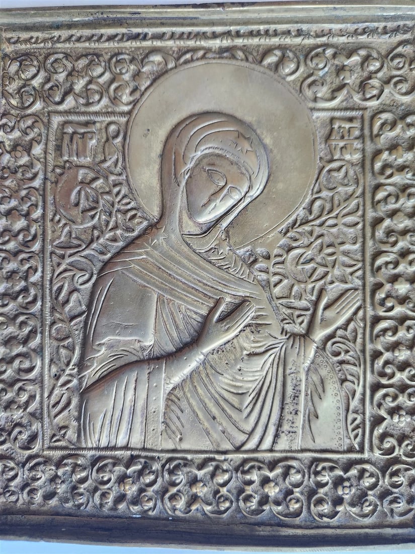 19h CENTURY RUSSIAN ORTHODOX BRONZE ICON TRIPTYCH antique DEISIS VERY LARGE! - 3