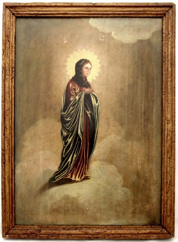 Our Lady Graced of Heaven (Blagodatnoe nebo): Rare Large Russian icon Our Lady Graced of Heaven (Blagodatnoe nebo). Oil on wood panel.Dimensions 39 × 53.5 cm Century 19 Reserve: $70.00 Shipping:Domestic: Flat-rate of $750.00 to