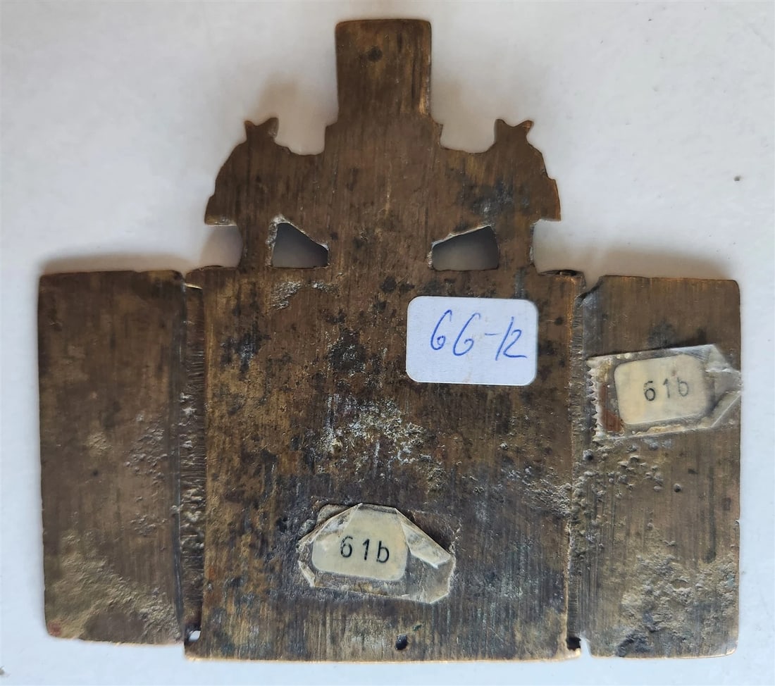 19h CENTURY RUSSIAN ORTHODOX BRONZE ICON TRIPTYCH antique MOTHER OF GOD - 3