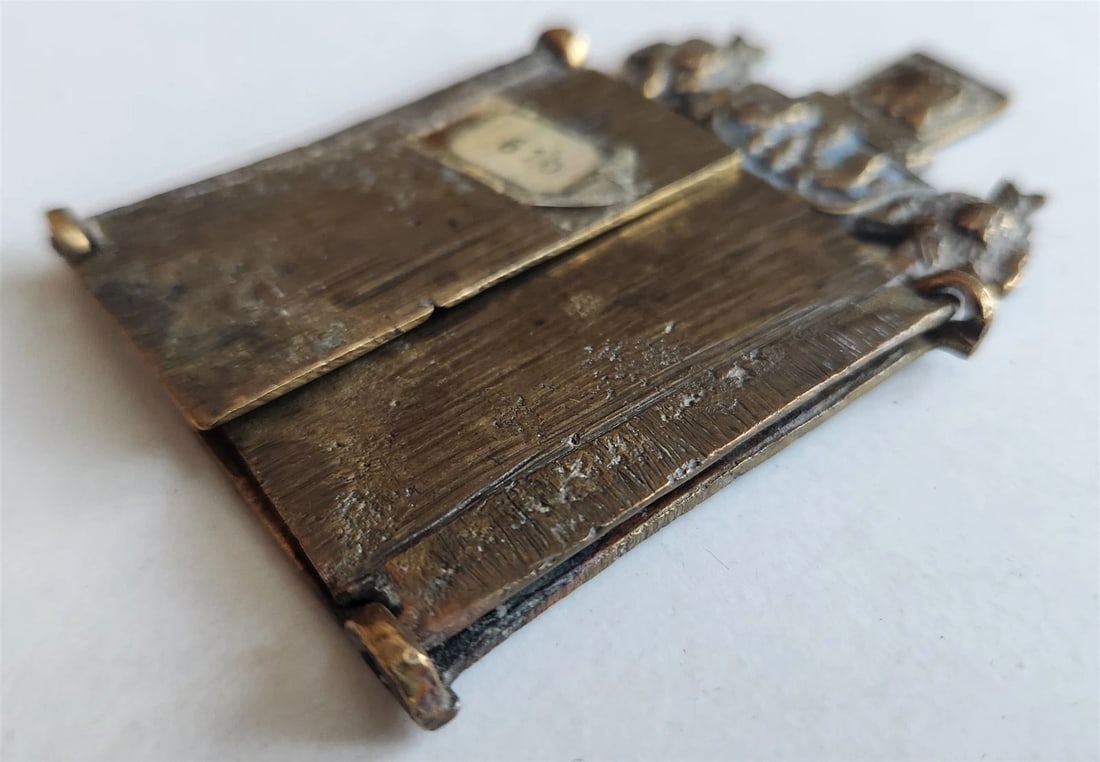 19h CENTURY RUSSIAN ORTHODOX BRONZE ICON TRIPTYCH antique MOTHER OF GOD - 4