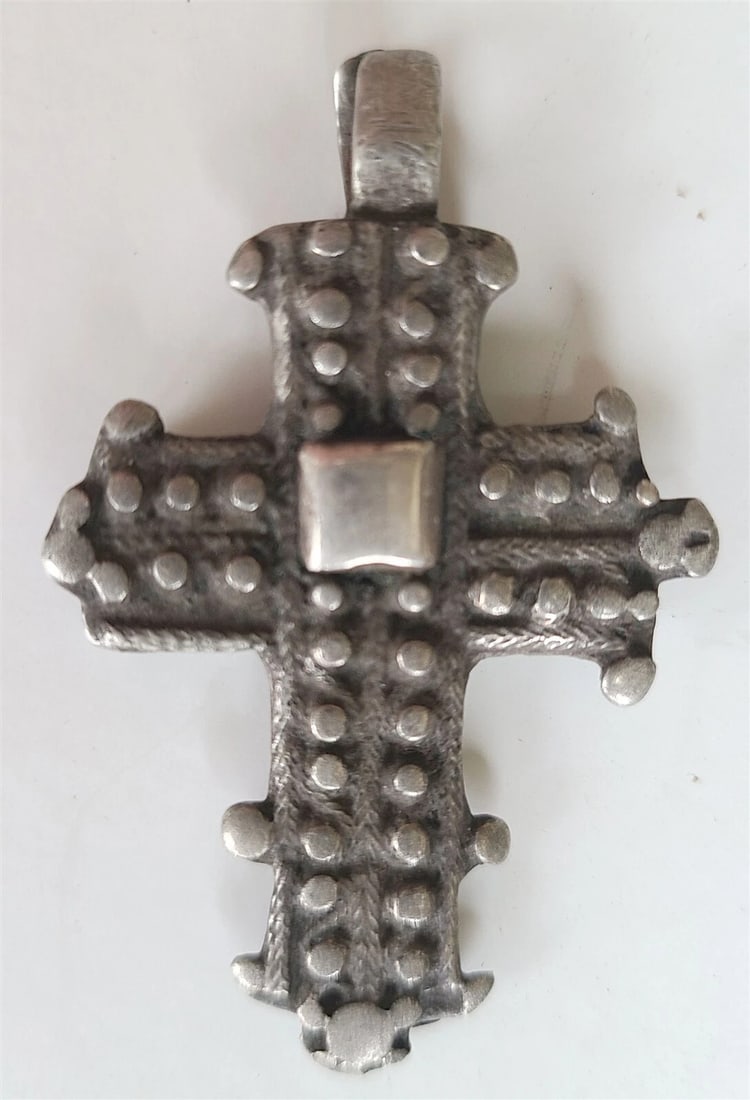 18th CENTURY UNUSUAL RUSSIAN SILVER NECK ICON CROSS ANTIQUE PENDANT - 2