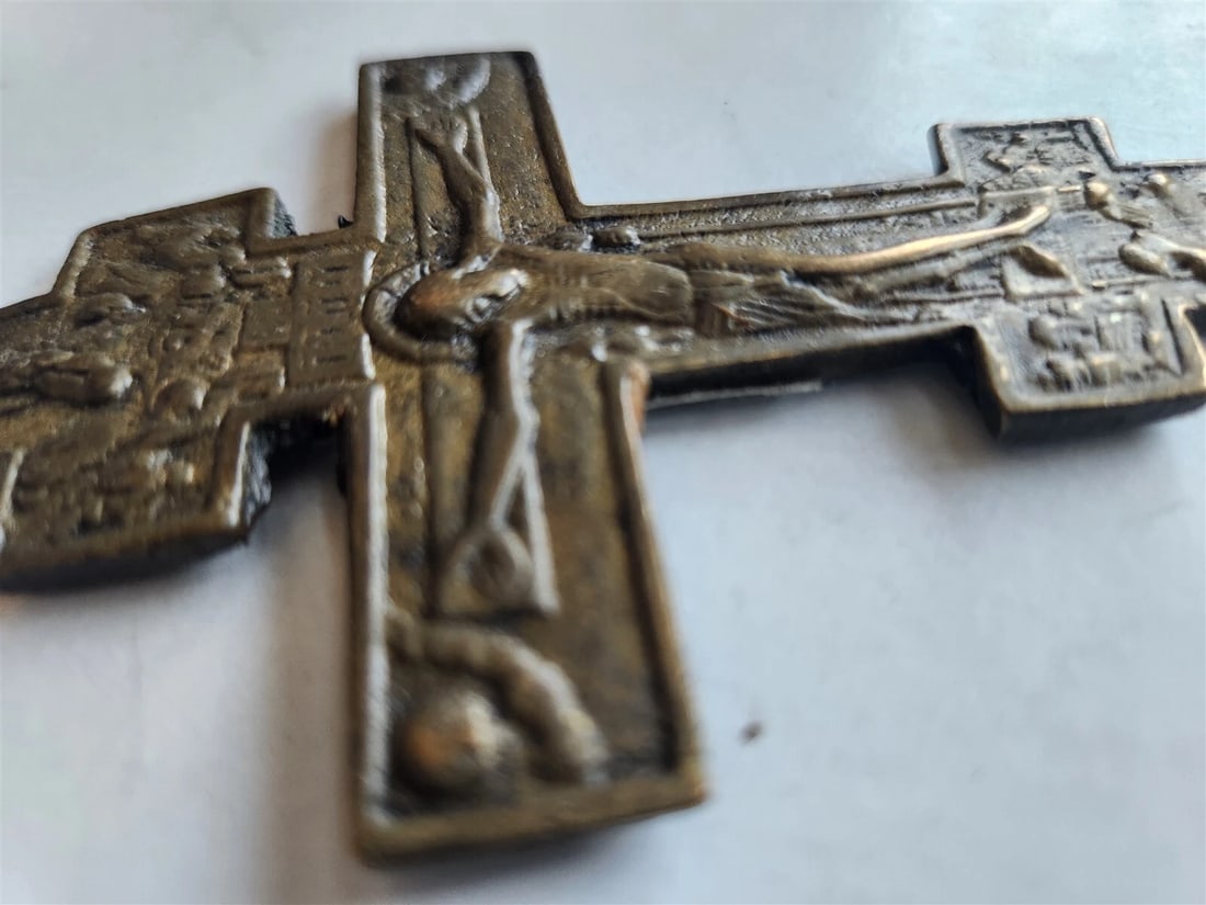 RUSSIAN BRONZE CRUSIFIX ICON 18th CENTURY antique CROSS RARE - 3