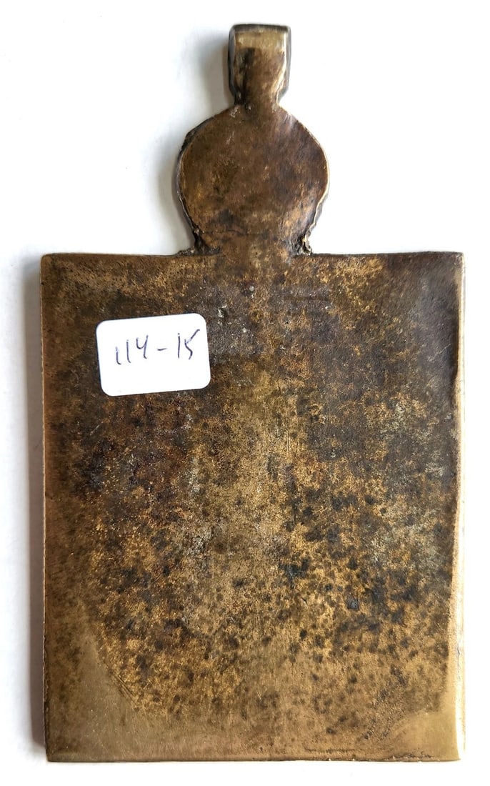 RUSSIAN BRONZE TRAVELER'S ICON of INTERCESSION of THEOTOKOS 18h CENTURY antique - 3