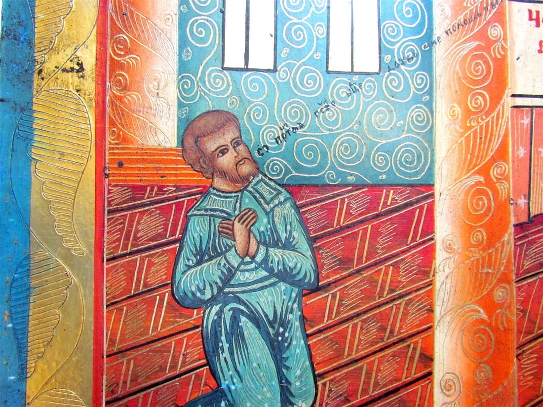 RUSSIAN ICON of UNEXPECTED JOY 19th CENTURY large 17 x 20 ANTIQUE HAND PAINTED - 3