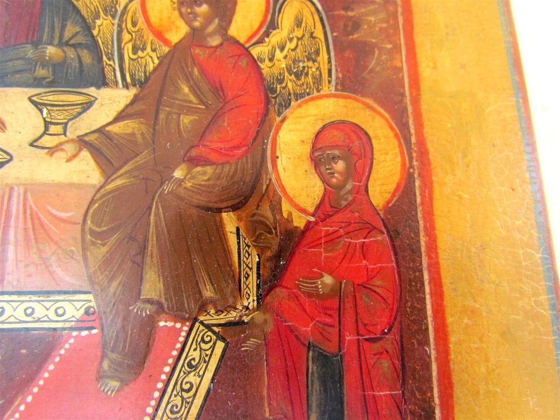 RUSSIAN ICON of OLD TESTAMENT TRINITY 19th CENTURY antique HAND PAINTED - 5