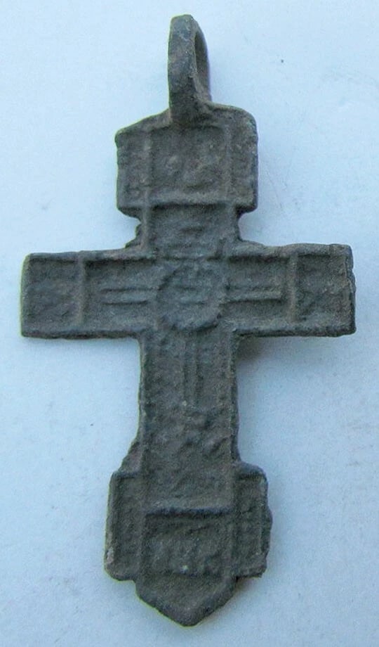 RUSSIAN 17th CENTURY ANTIQUE BRASS NECK CROSS icon - 2