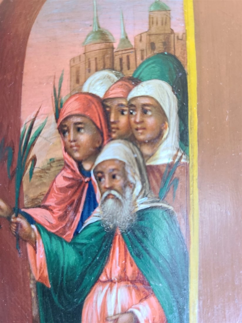 RUSSIAN ICON ENTRANCE of JESUS INTO JERUSALEM antique 19th century HAND PAINTED - 4