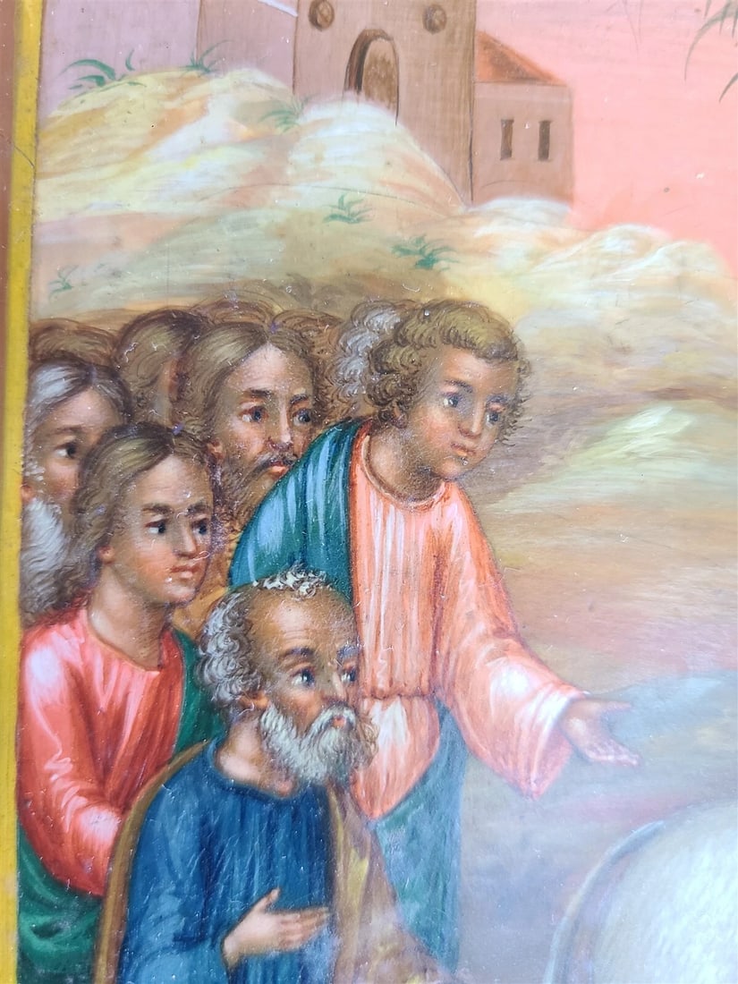 RUSSIAN ICON ENTRANCE of JESUS INTO JERUSALEM antique 19th century HAND PAINTED - 5