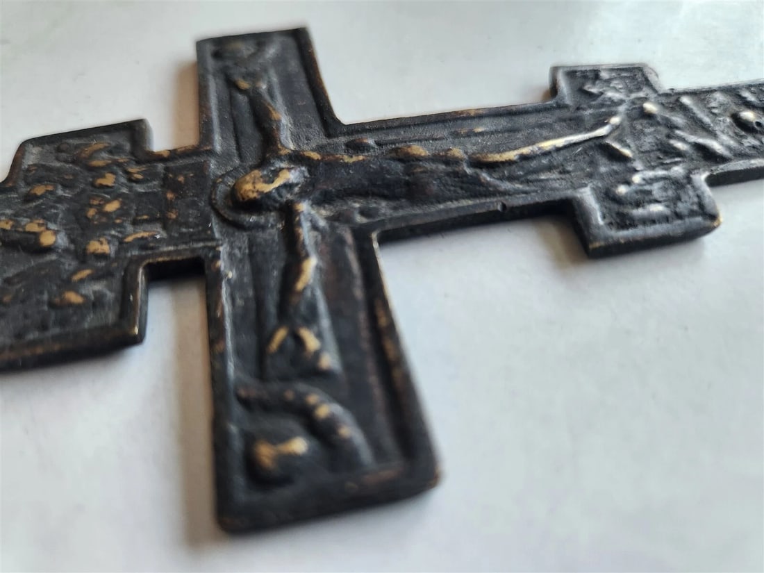 RUSSIAN BRONZE CRUSIFIX ICON 18th CENTURY antique CROSS - 3