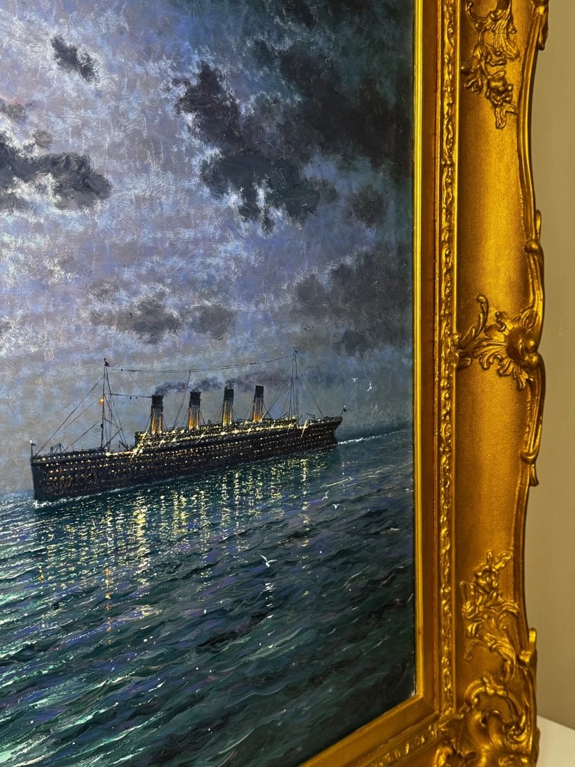 Ships That Pass In the Night RMS Titanic Under Nocturnal Moon with RMS Olympic - 16