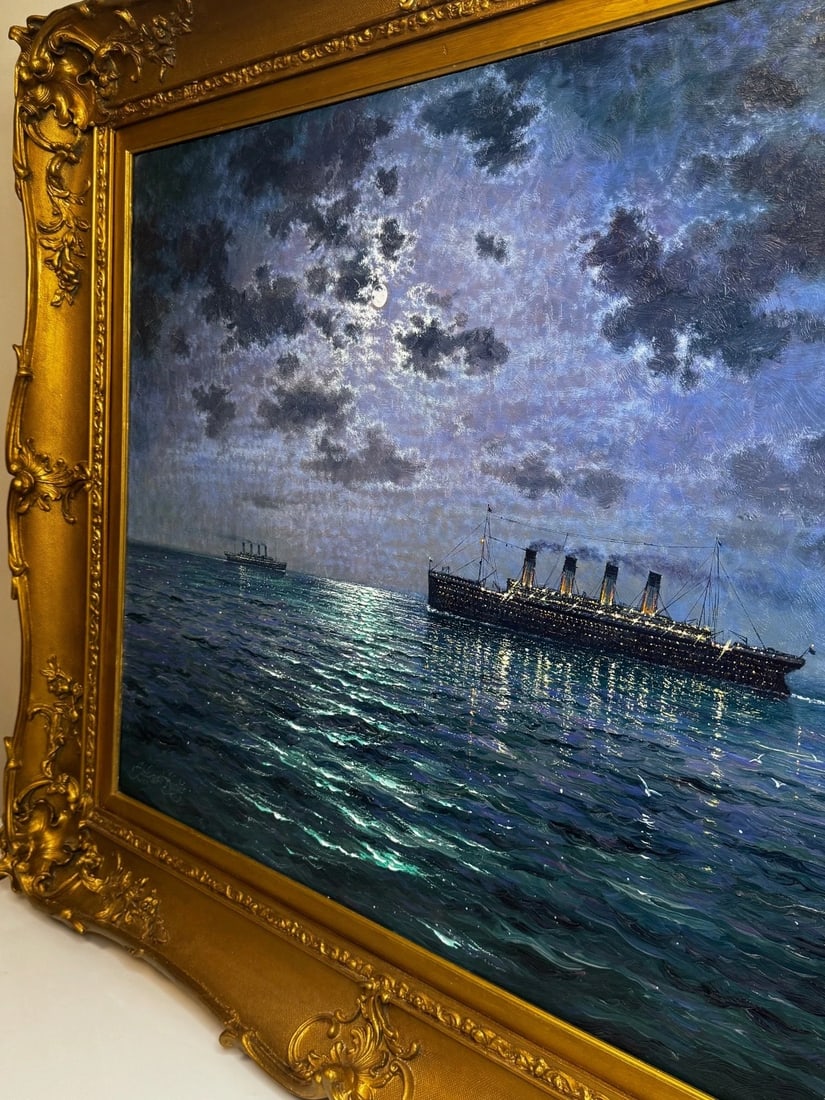 Ships That Pass In the Night RMS Titanic Under Nocturnal Moon with RMS Olympic - 17