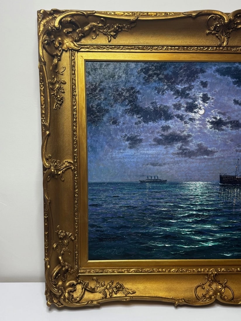 Ships That Pass In the Night RMS Titanic Under Nocturnal Moon with RMS Olympic - 19