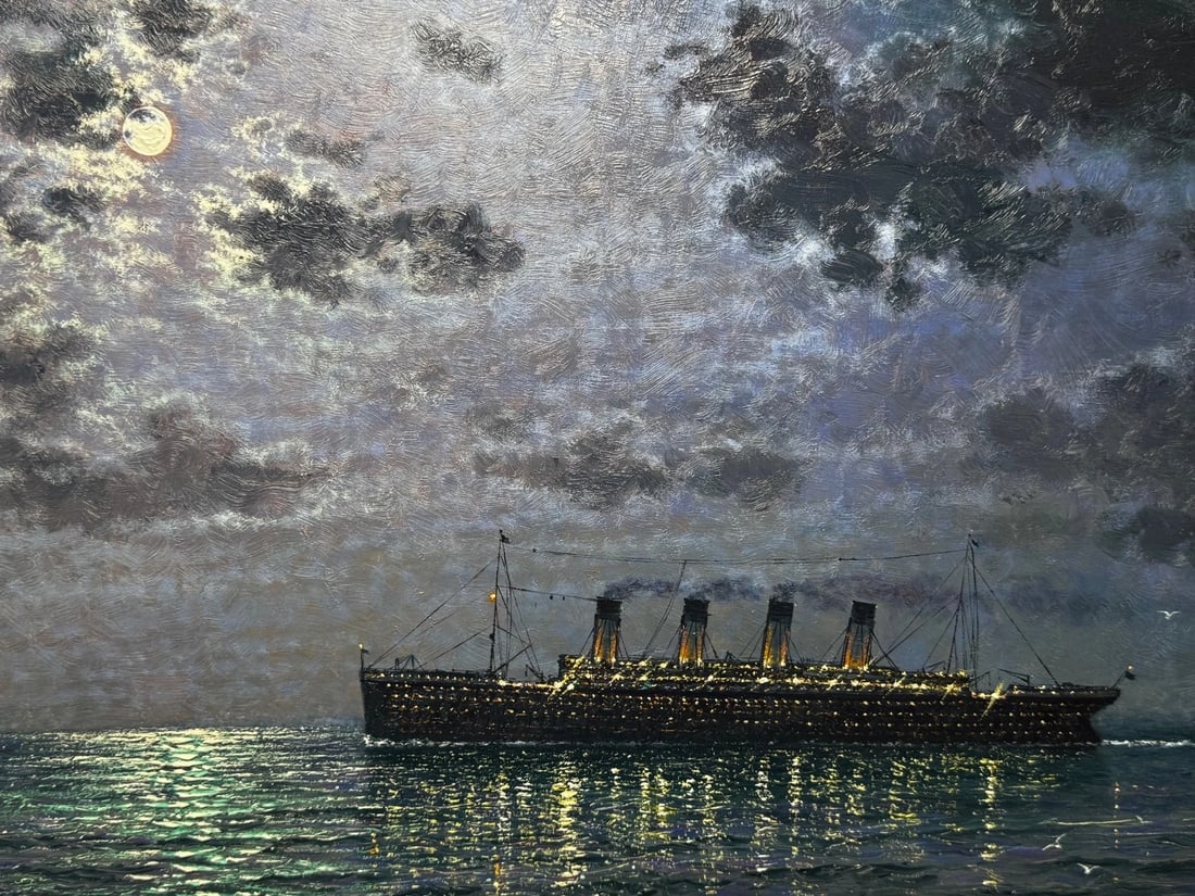 Ships That Pass In the Night RMS Titanic Under Nocturnal Moon with RMS Olympic - 4
