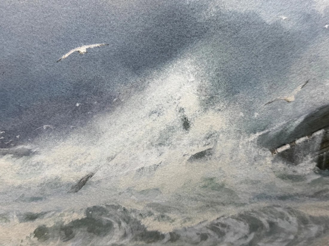 Painting Ship Wreck High Tide off Trebarwith Strand By Charles Sim Mottram RBA - 11