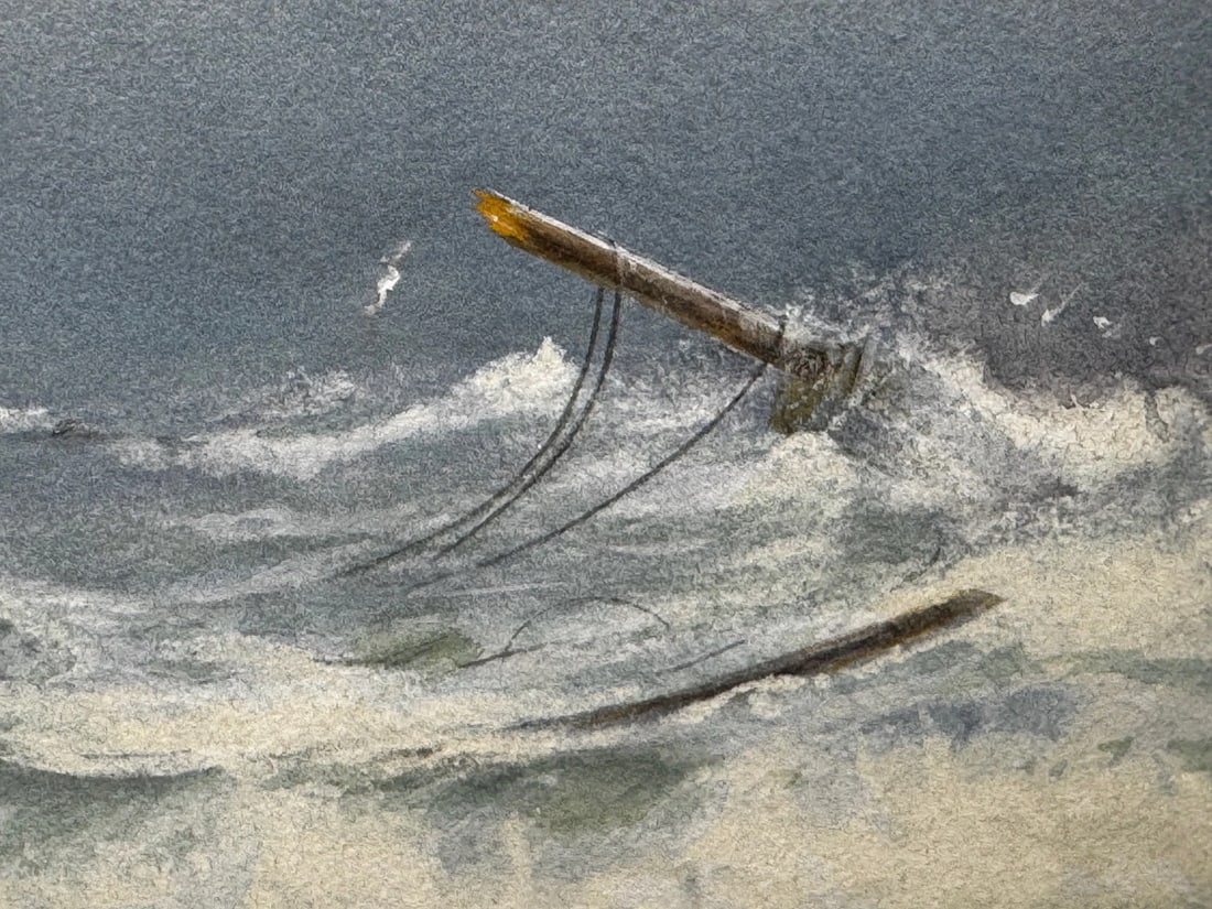 Painting Ship Wreck High Tide off Trebarwith Strand By Charles Sim Mottram RBA - 13