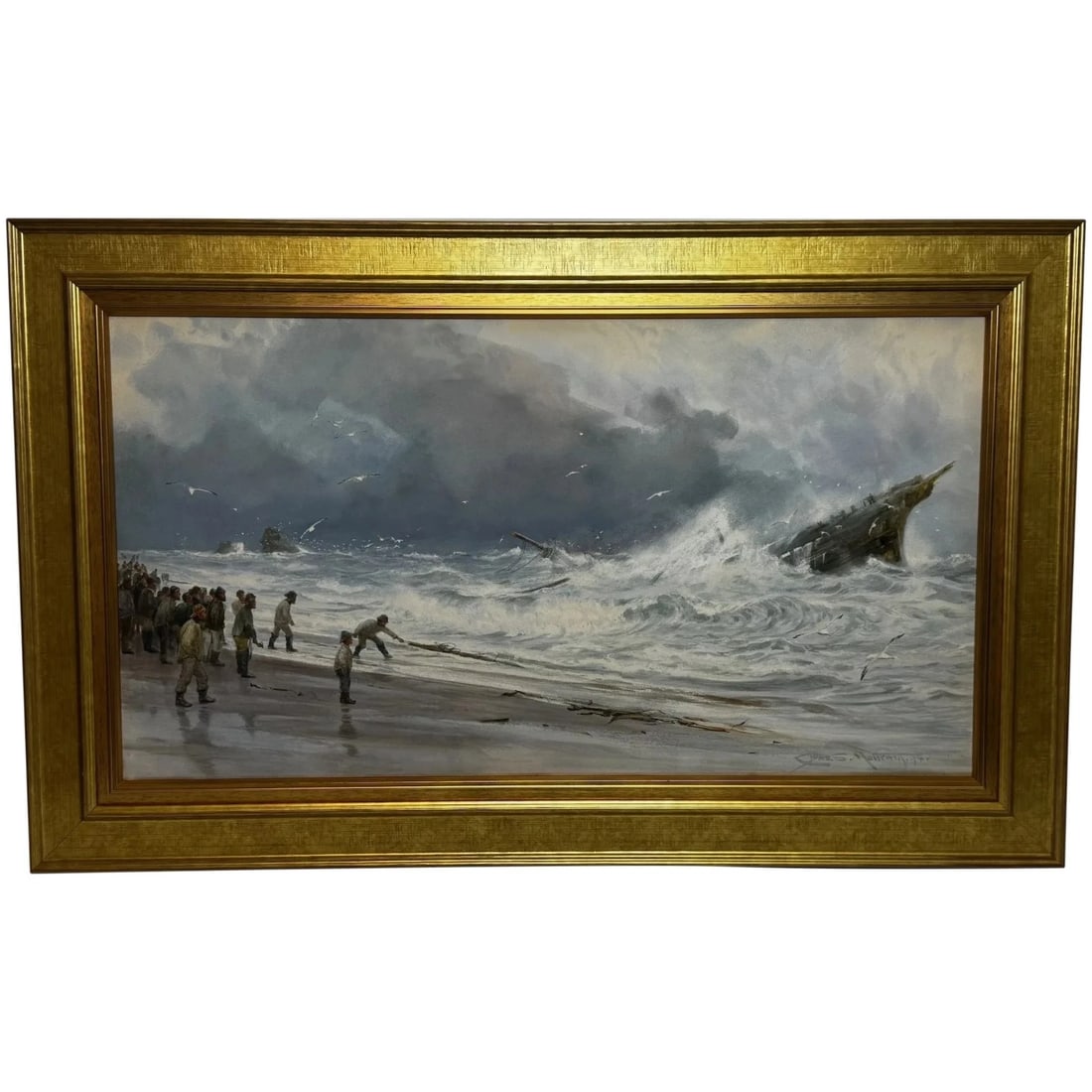 Painting Ship Wreck High Tide off Trebarwith Strand By Charles Sim Mottram RBA: Title: Painting Ship Wreck High Tide off Trebarwith Strand By Charles Sim Mottram RBA Description: “High Tide off Trebarwith Strand”, Dramatic Cornish Shipwreck Masterpiece Signed by Charles Sim M