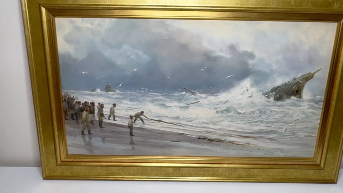 Painting Ship Wreck High Tide off Trebarwith Strand By Charles Sim Mottram RBA - 2