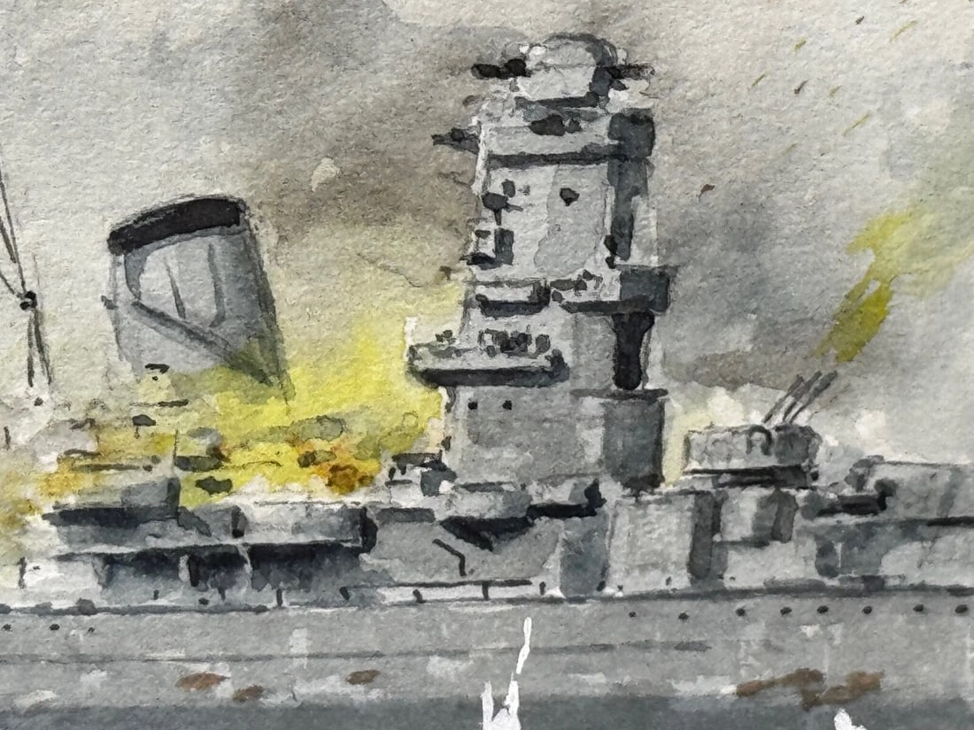 Naval Battle Operation Ten-Go Painting Sinking Of Battleship Yamato April 1945 - 17