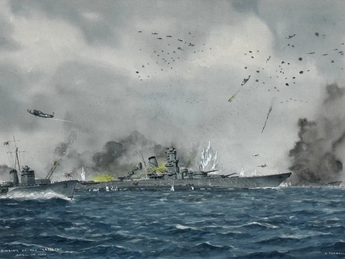 Naval Battle Operation Ten-Go Painting Sinking Of Battleship Yamato April 1945 - 3