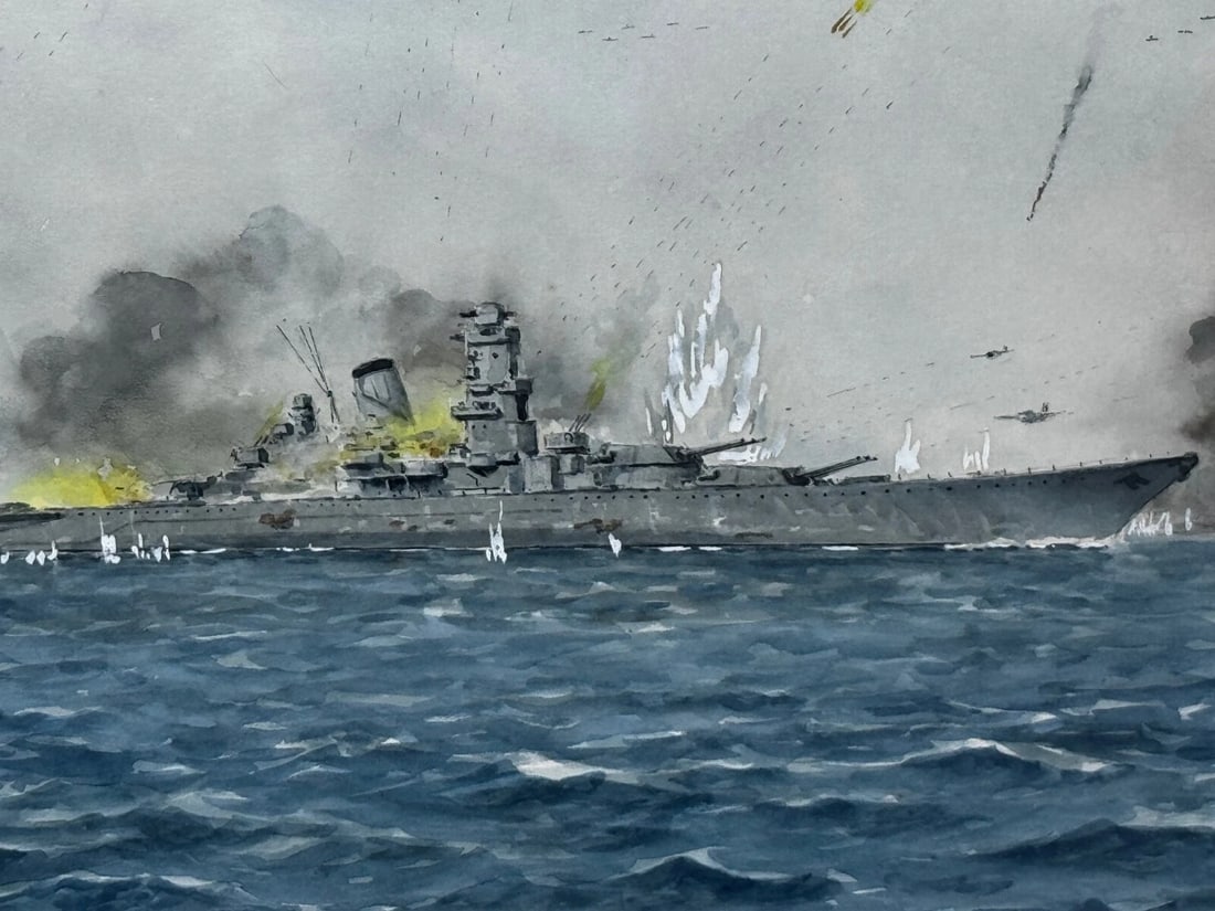 Naval Battle Operation Ten-Go Painting Sinking Of Battleship Yamato April 1945 - 5