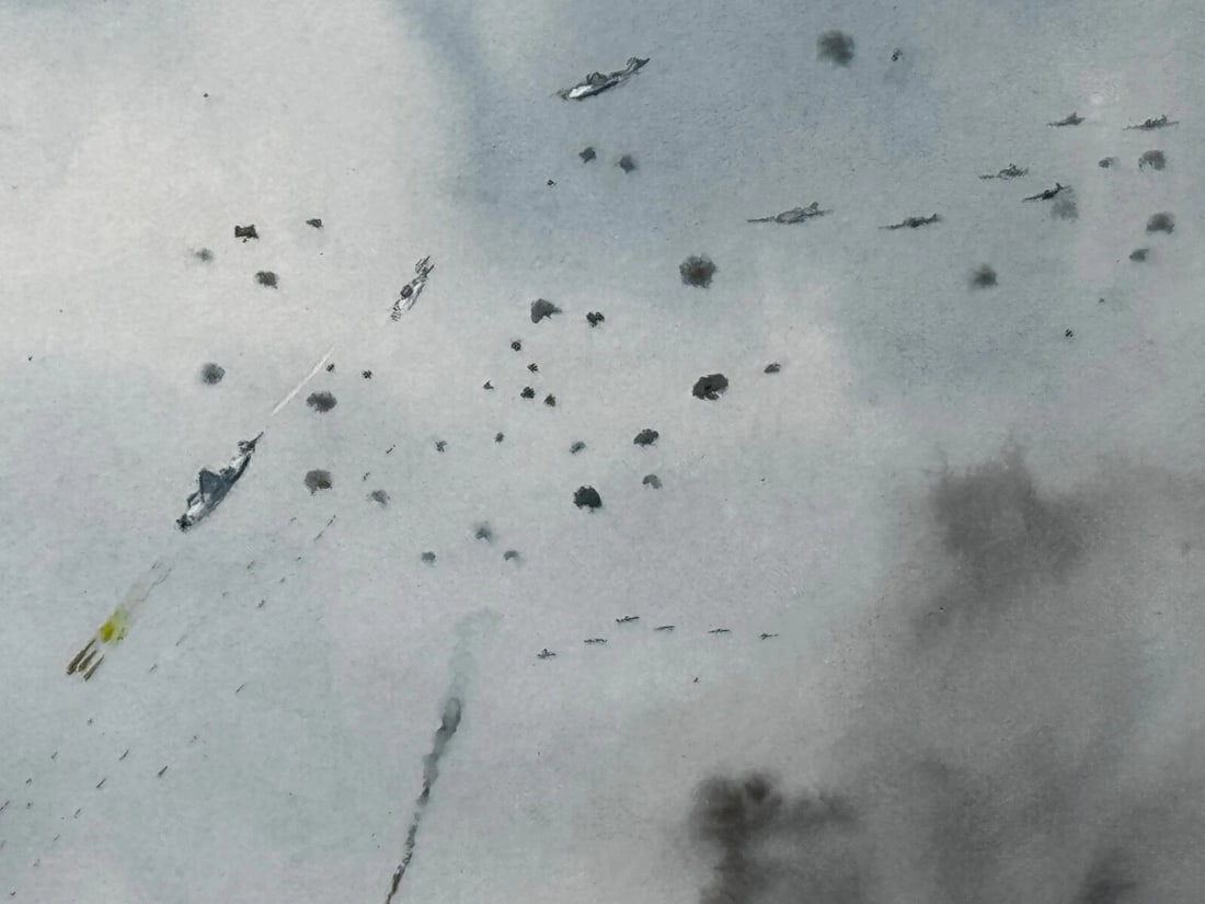 Naval Battle Operation Ten-Go Painting Sinking Of Battleship Yamato April 1945 - 8