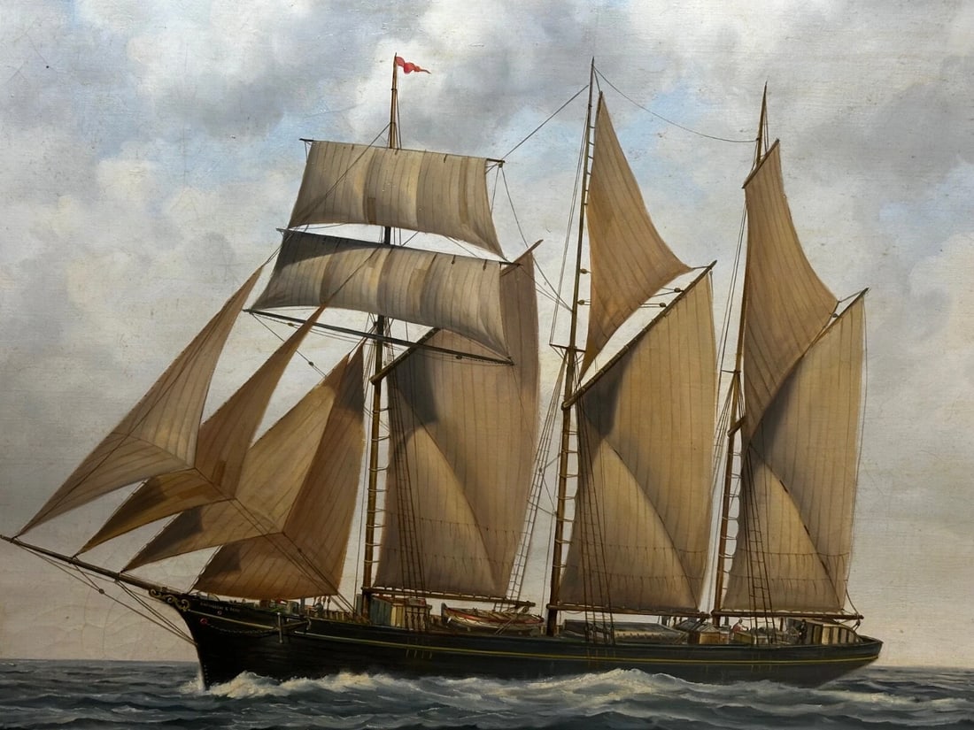 British Marine Oil Painting Kathleen & May Schooner Ship By John Lewis Chapman - 7