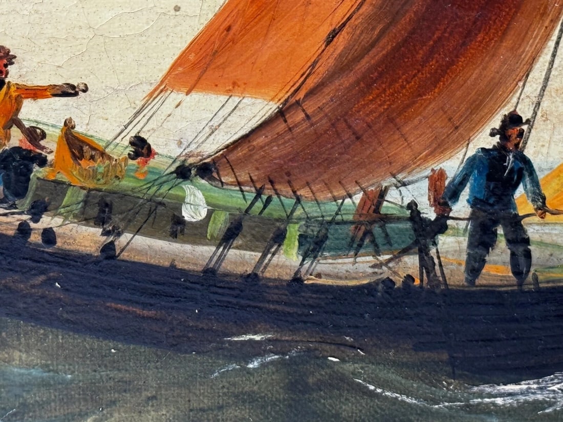 Marine Georgian Early 19th Century French Fishing Boat Heading Out Brisk Winds - 13